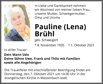 Traueranzeige von Pauline Brühl von GESAMT
