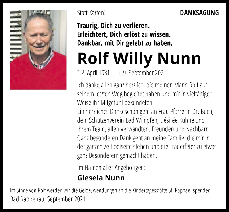  Traueranzeige für Rolf Willy Nunn vom 02.10.2021 aus GESAMT