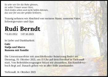 Traueranzeige von Rudi Berndt von GESAMT
