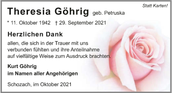Traueranzeige von Theresia Göhrig von GESAMT