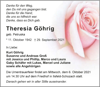 Traueranzeige von Theresia Göhrig von GESAMT
