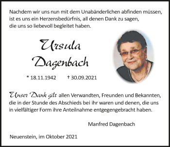 Traueranzeige von Ursula Dagenbach von GESAMT