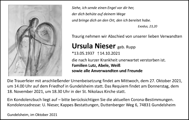  Traueranzeige für Ursula Nieser vom 23.10.2021 aus GESAMT