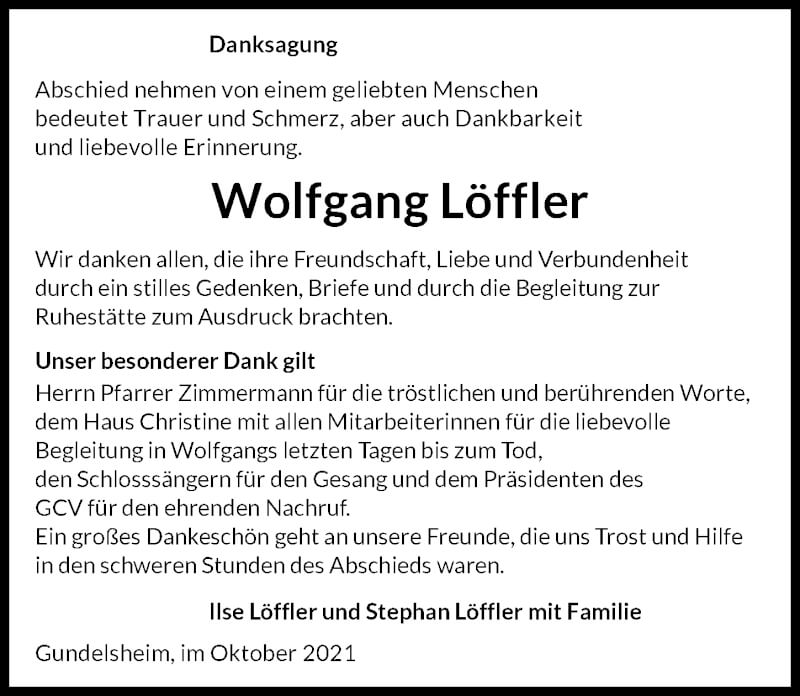  Traueranzeige für Wolfgang Löffler vom 30.10.2021 aus GESAMT