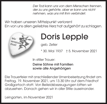 Traueranzeige von Doris Lepple von Gesamt