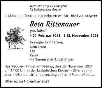Traueranzeige von Beta Rittenauer von GESAMT