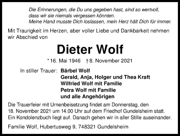 Traueranzeige von Dieter Wolf von GESAMT
