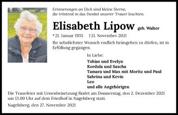 Traueranzeige von Elisabeth Lipow von GESAMT