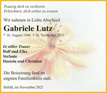 Traueranzeige von Gabriele Lutz von GESAMT
