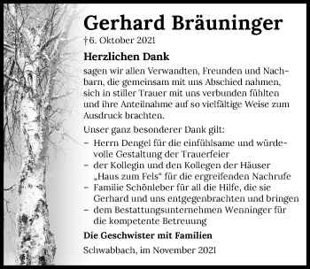 Traueranzeige von Gerhard Bräuninger von GESAMT
