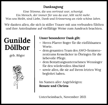 Traueranzeige von Gunilde Döllbor von GESAMT