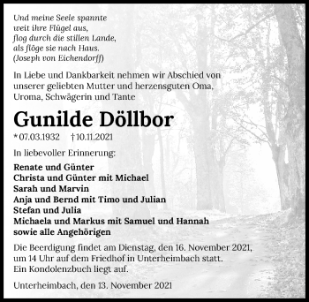 Traueranzeige von Gunilde Döllbor von GESAMT