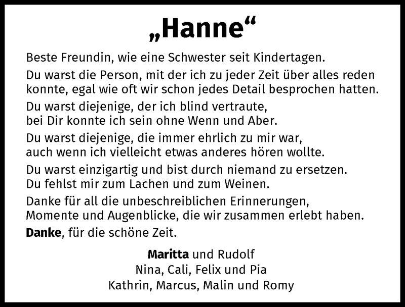  Traueranzeige für Hannelore Müller vom 10.11.2021 aus GESAMT