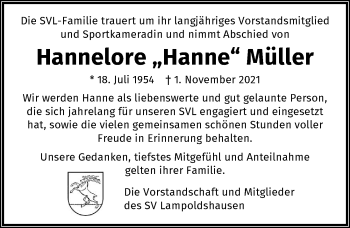 Traueranzeige von Hannelore Müller von GESAMT