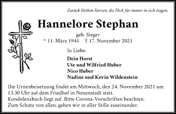 Traueranzeige von Hannelore Stephan von GESAMT