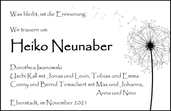 Traueranzeige von Heiko Neunaber von GESAMT