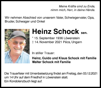 Traueranzeige von Heinz Schock von GESAMT