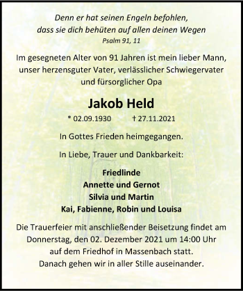 Traueranzeige von Jakob Held von GESAMT
