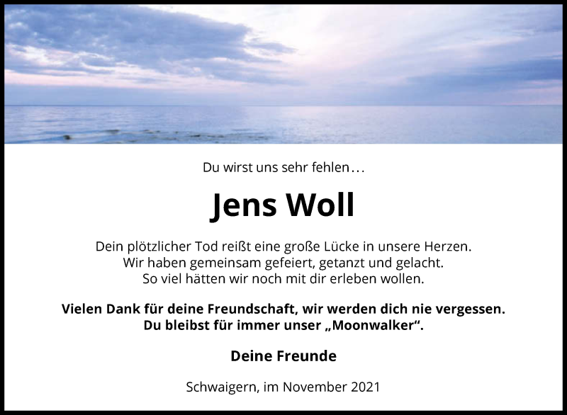  Traueranzeige für Jens Woll vom 06.11.2021 aus GESAMT