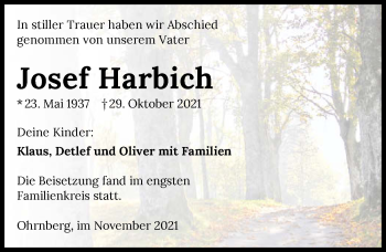 Traueranzeige von Josef Harbich von GESAMT