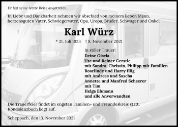 Traueranzeige von Karl Würz von GESAMT