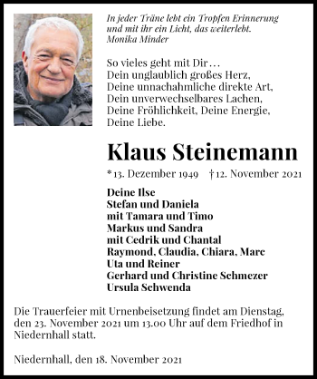 Traueranzeige von Klaus Steinemann von GESAMT
