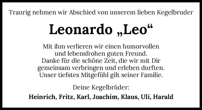 Traueranzeige für Leonardo Gianetta vom 17.11.2021 aus GESAMT