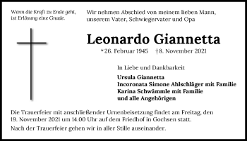 Traueranzeige von Leonardo Giannetta von GESAMT