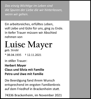 Traueranzeige von Luise Mayer von GESAMT