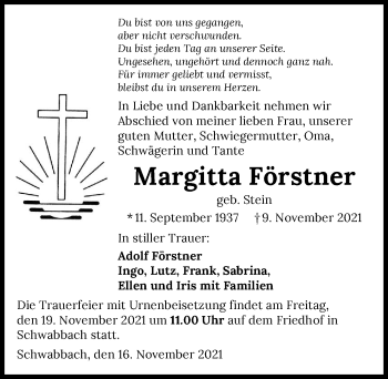 Traueranzeige von Margitta Förstner von GESAMT