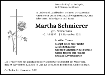 Traueranzeige von Martha Schmierer von GESAMT