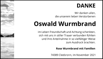 Traueranzeige von Oswald Wurmbrand von GESAMT