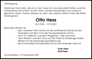 Traueranzeige von Otto Hess von GESAMT
