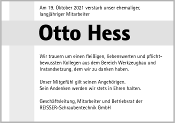 Traueranzeige von Otto Hess von GESAMT