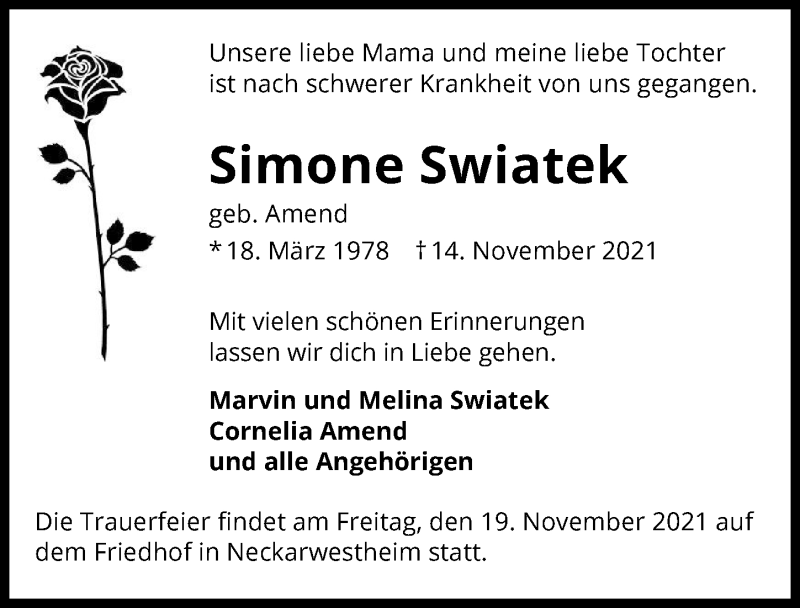  Traueranzeige für Simone Swiatek vom 18.11.2021 aus GESAMT