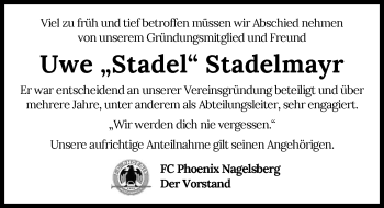 Traueranzeige von Uwe Stadelmayr von GESAMT