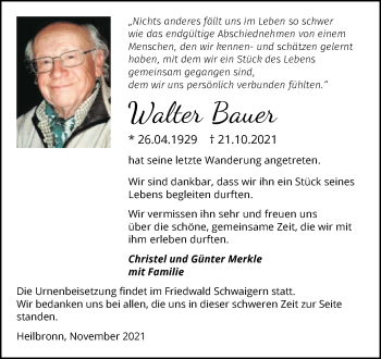 Traueranzeige von Walter Bauer von GESAMT