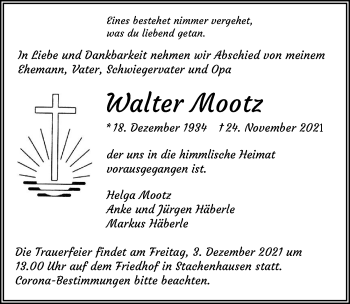 Traueranzeige von Walter Mootz von GESAMT