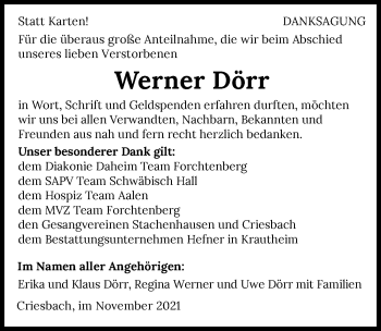 Traueranzeige von Werner Dörr von GESAMT