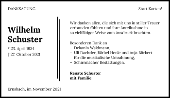 Traueranzeige von Wilhelm Schuster von GESAMT