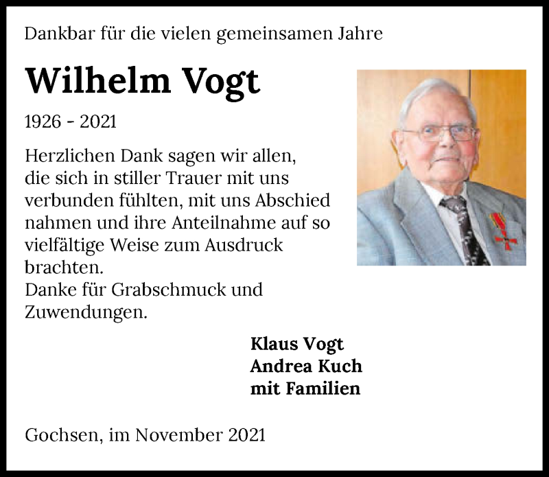  Traueranzeige für Wilhelm Vogt vom 24.11.2021 aus GESAMT
