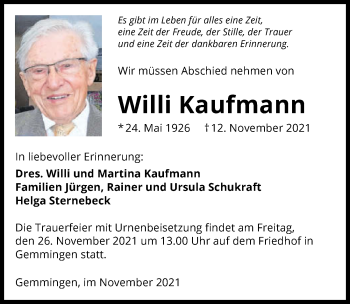 Traueranzeige von Willi Kaufmann von GESAMT