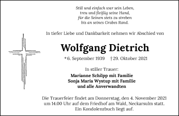 Traueranzeige von Wolfgang Dietrich von GESAMT