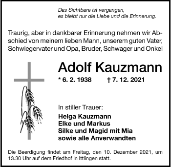Traueranzeige von Adolf Kauzmann von GESAMT