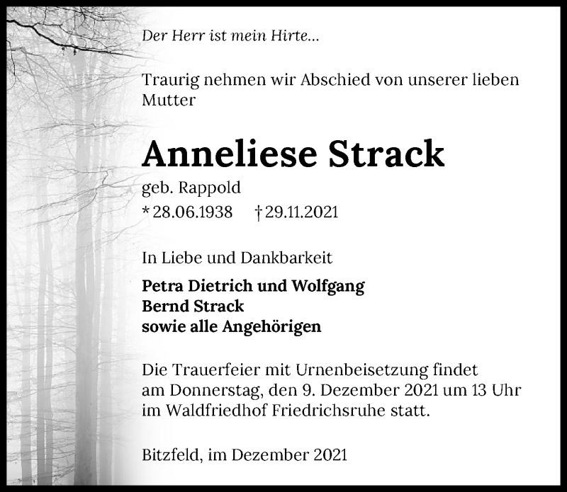  Traueranzeige für Anneliese Strack vom 06.12.2021 aus GESAMT
