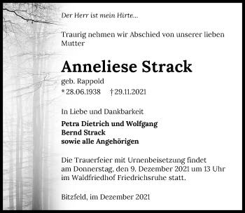 Traueranzeige von Anneliese Strack von GESAMT