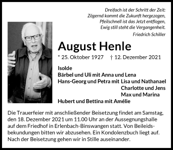 Traueranzeige von August Henle von GESAMT