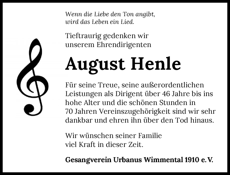  Traueranzeige für August Henle vom 18.12.2021 aus GESAMT