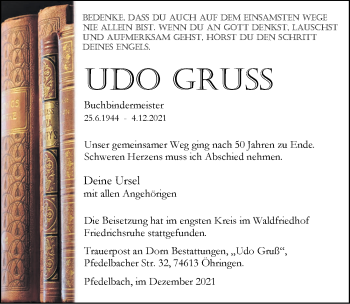 Traueranzeige von Udo Gruß von GESAMT