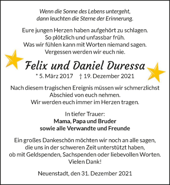 Traueranzeige von Daniel Duressa von GESAMT